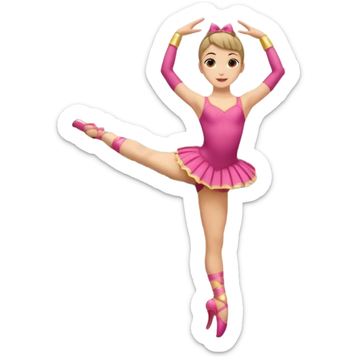 Una chica con vestuario de bailarina con las piernas flexionadas, el dedo índice en la boca, el tren superior inclinado hacia la izquierda y con la cadera proyectada hacia la izquierda sticker