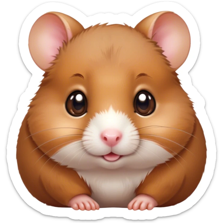 Cinematic Cute Brown Hamster Portrait Emoji, Head tilted playfully and inquisitively, featuring a glossy, rich brown fur with a delicate sheen, round, sparkling dark eyes filled with curiosity, Simplified yet irresistibly adorable features, highly detailed, glowing with a warm, friendly glow, high shine, affectionate and lively, stylized with a touch of whimsy, bright and endearing, soft glowing outline, capturing the essence of a mischievous yet loving hamster, so playful it feels like it could dash out of the screen and into your arms! sticker