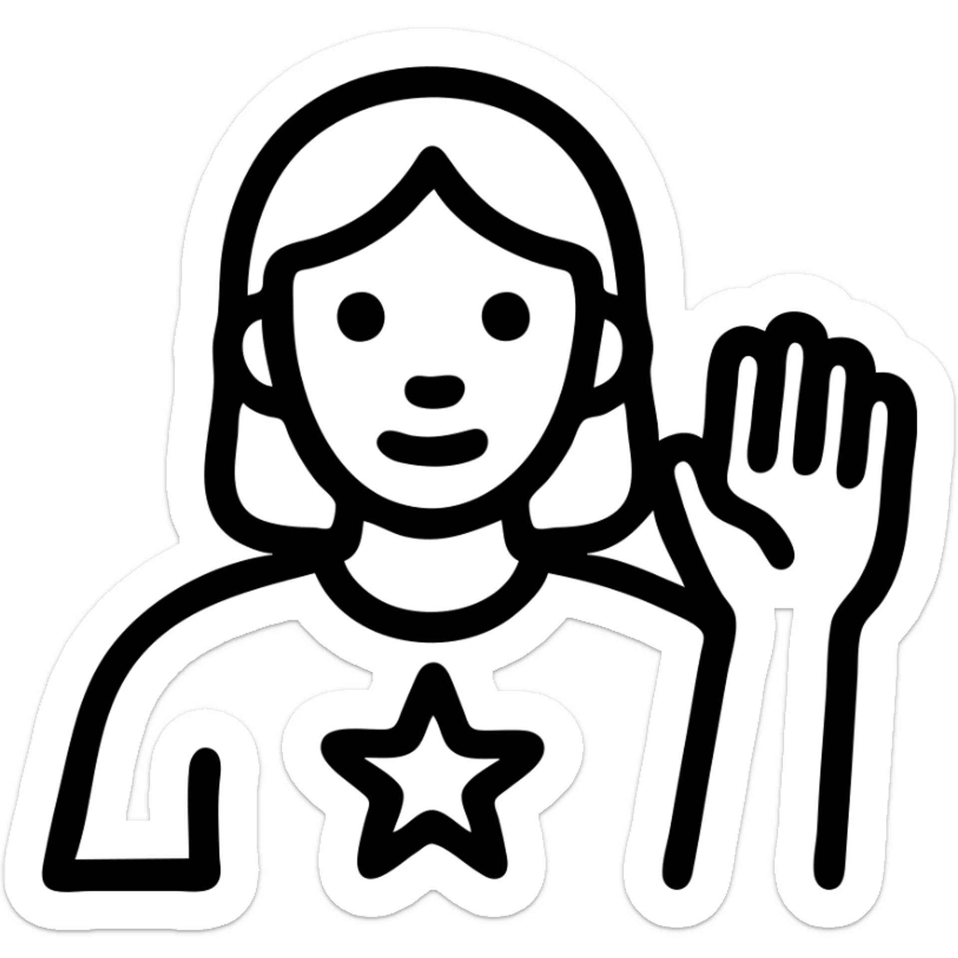 The face of an activist girl waving her hand in a blue T-shirt sticker