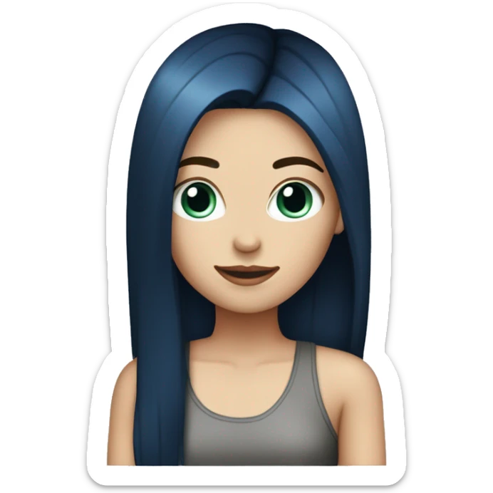 white girl with long straight dark blue hair wearing black tank top sticker