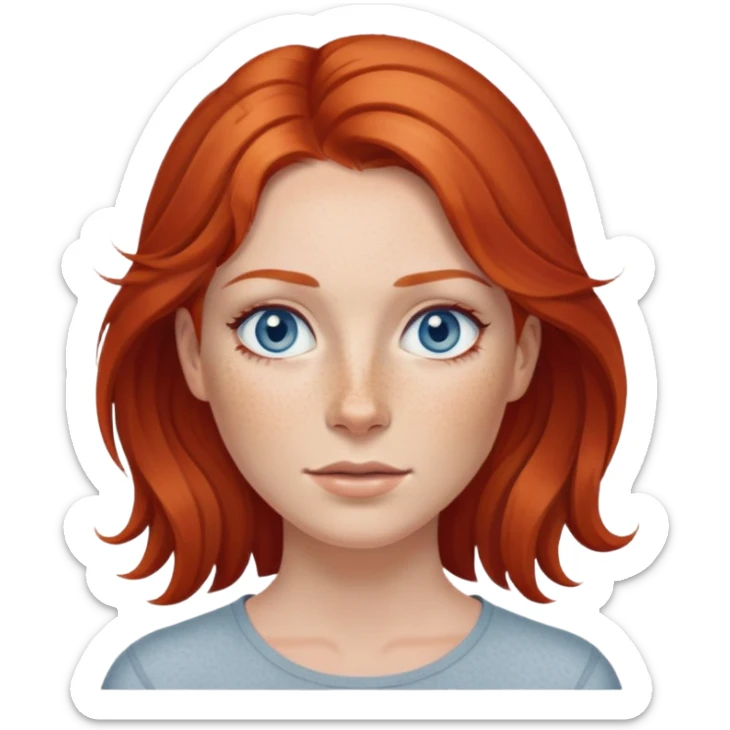 Red-haired woman with grey-blue eyes and freckles on her face sticker