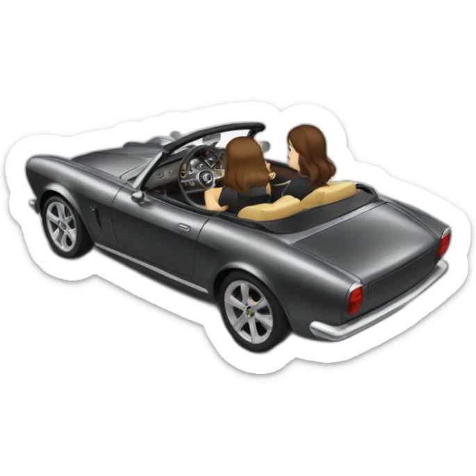 Brunette-boy-and-brunette-girl-roadster-carfood-driving sticker