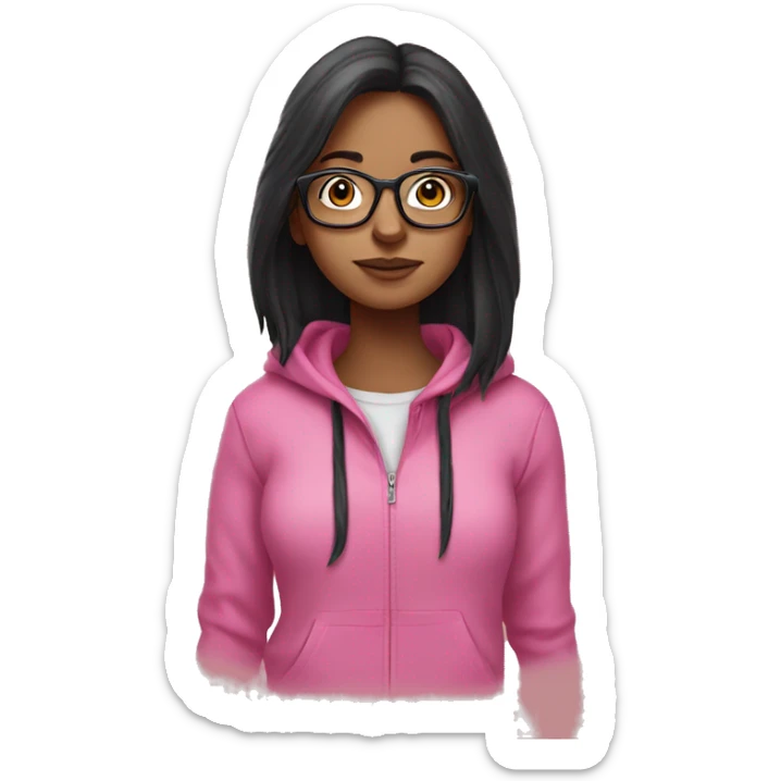 Long dark hair girl in pink hoodie in glasses  sticker