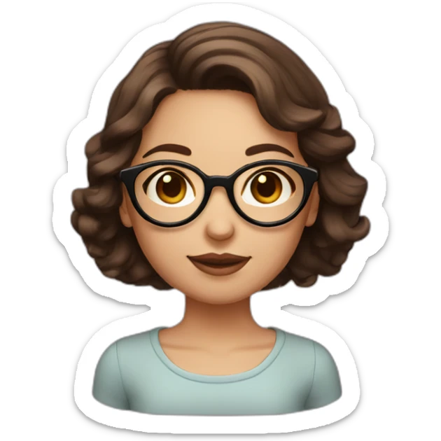 girl with dark brown hair and round rose-golden glasses, rounder face sticker