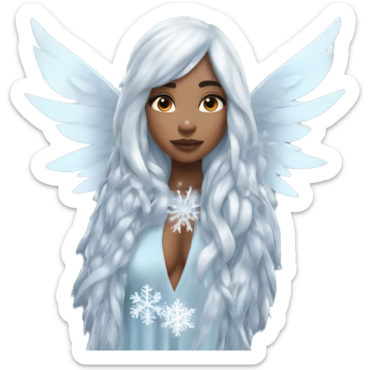 big wings, hood, silver, icy ,snowflake, Beautiful, fairy, long hair sticker