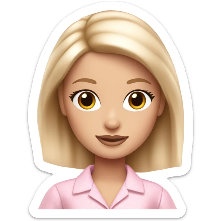 Pale blonde brown-eyed Barbie wearing light pink pajamas sticker