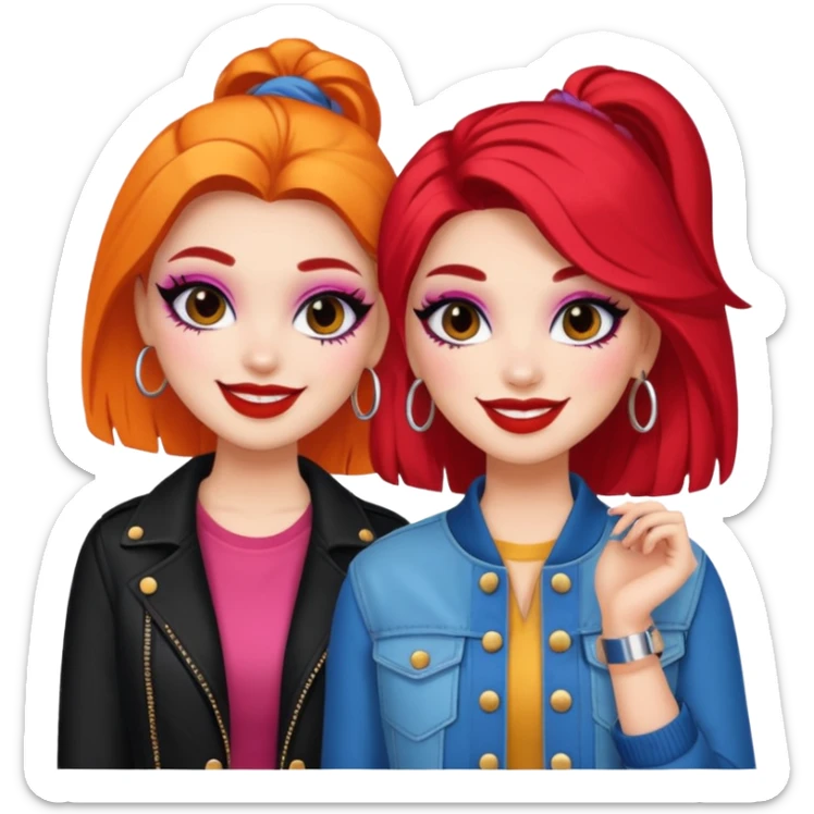 Boujy baddie best friends, fair skin, trendy heavy makeup sticker
