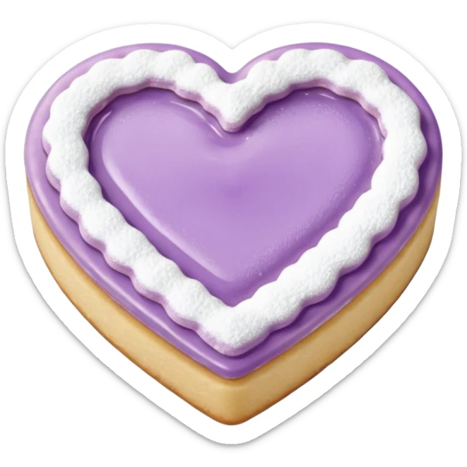 Realistic shortbread cookie in the shape of a heart with pale lilac color jelly middle filling and sprinkled powder sugar on top. sticker