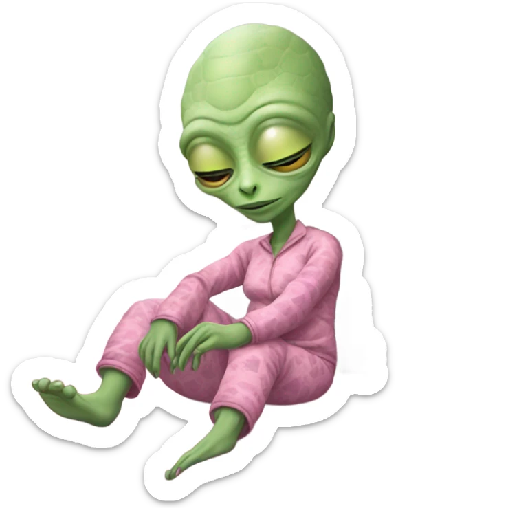Reptilian alien woman, in pink in pajamas, sleeping to bed sticker