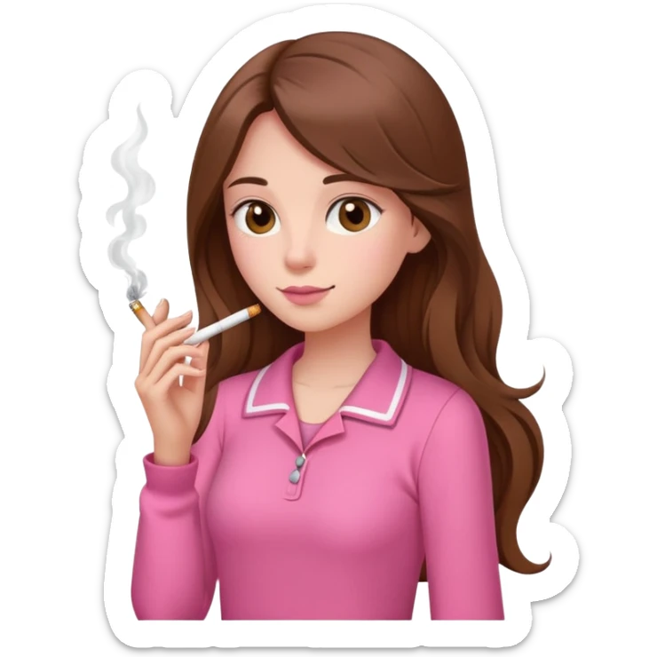 Girl with long brown hair, pink Outfit and a Cigarette sticker