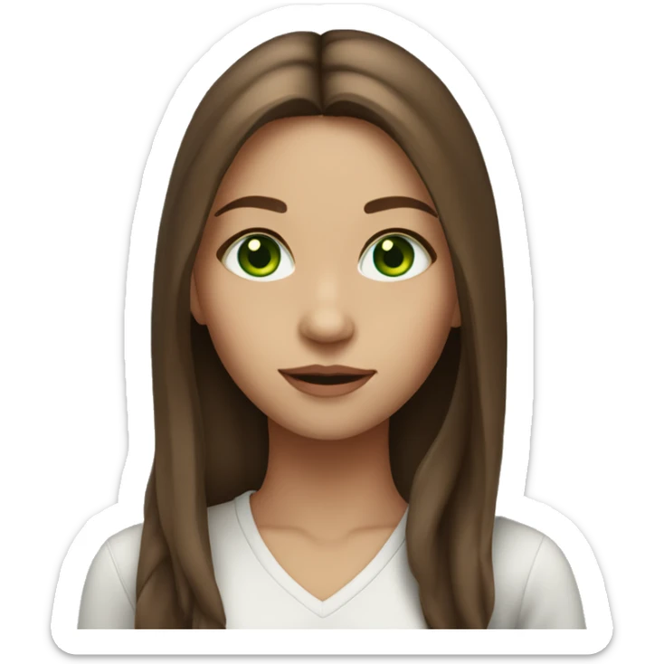 girl with long strait middle part brown hair and vibrant green eyes  sticker