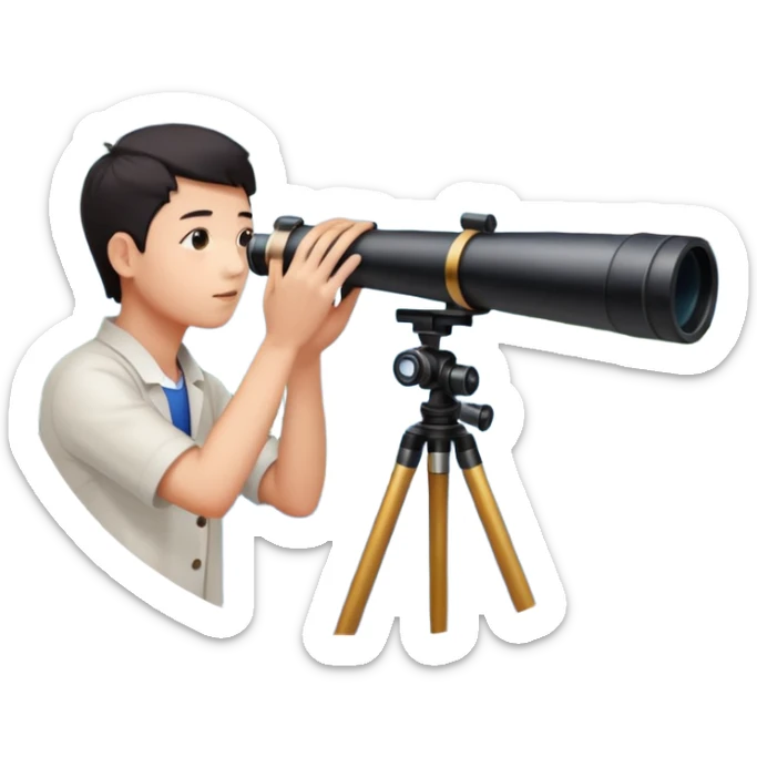 a vast, stunning view of China spreading out in the background, with a telescope in hand sticker