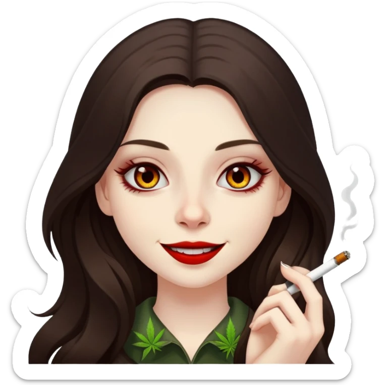 girl with long dark brown hair and pale skin smoking weed high sticker