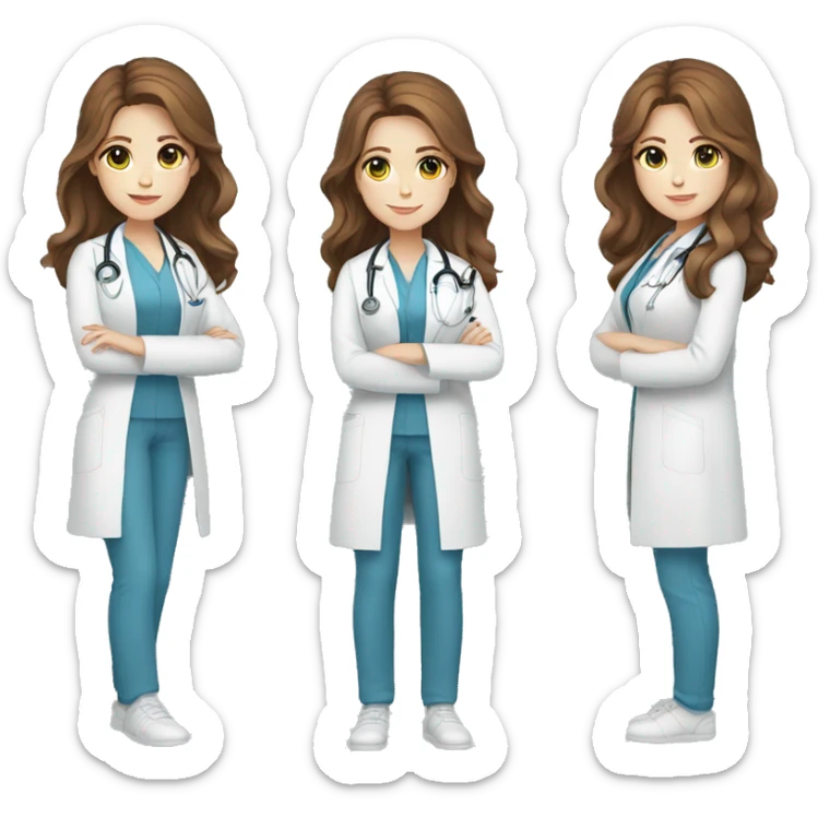 Girl white skin brown hair blue eyes doctor sticker