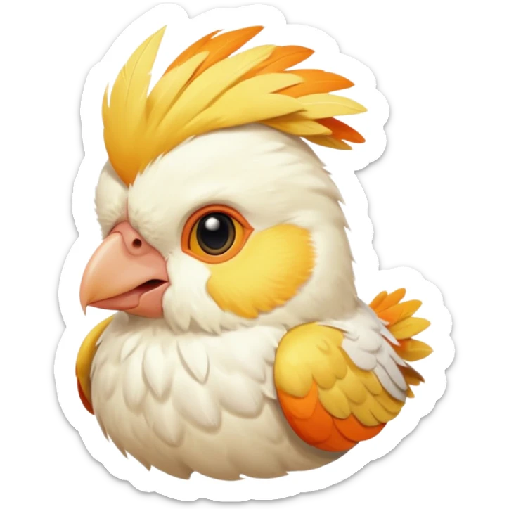 lutino cockatiel emoji, yellow and white bird with orange cheeks, simple and cheerful sticker