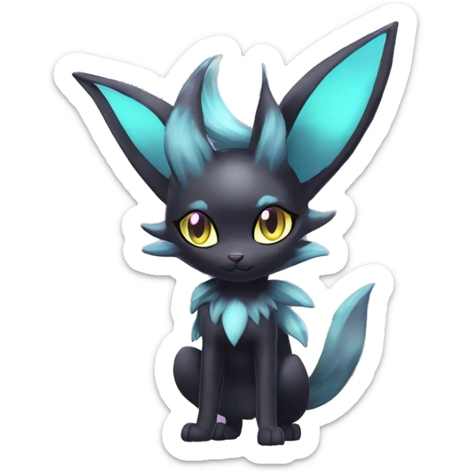 Shiny Cool pastel Black beautiful ethereal fantasy Kawaii Sona Umbreon-Espeon-Litten-Fakemon-cat-animal with edgy bat-ears black mane vtuber model Full Body sticker