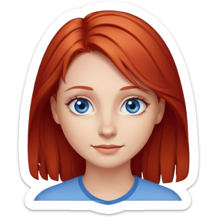 A girl with red hair and intense blue eyes. Delicate dark circles under her eyes give her a slightly tired look, and her smile belies any fatigue. sticker