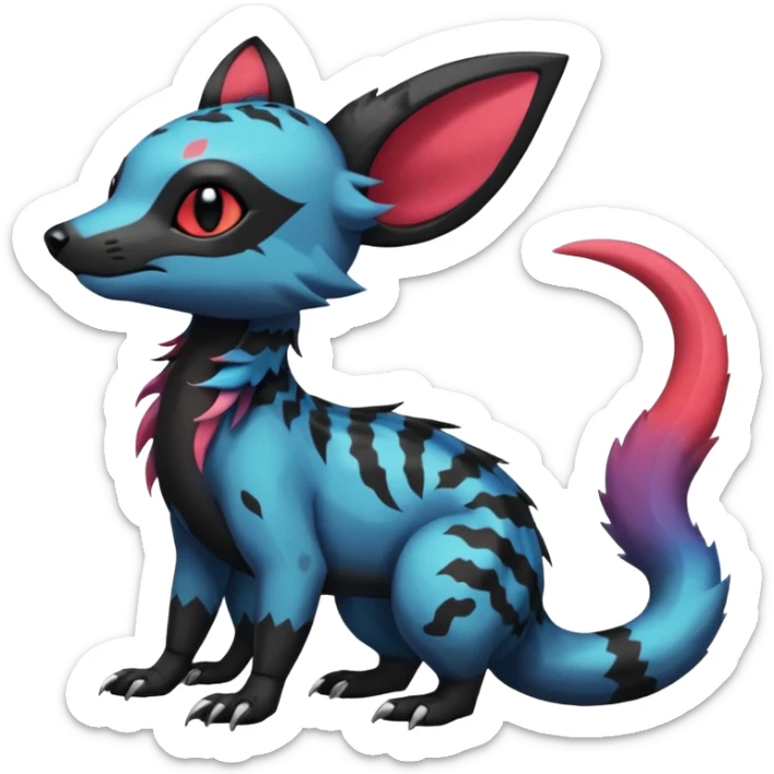 Rare exotic cute gothic colorful Salandit-Eevee-Civet-species-Fakemon-hybrid-creature, with markings, full body sticker