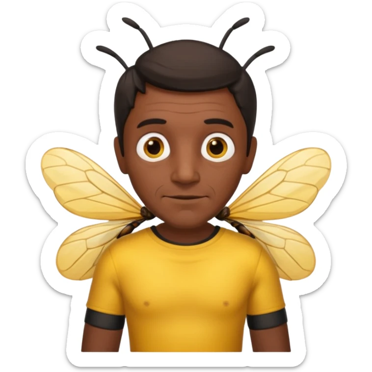 cabeza de señor mexicano, viejo, agregale un cuerpo de abeja, el pelo del señor hazlo oscuro,haz que el cuerpo sea de abeja y la acabeza del señor, cuerpo de abeja real sticker