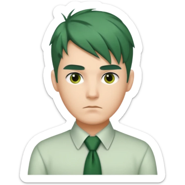 Man with Green Ponytail – dark-green tied hair, calm serious face. sticker