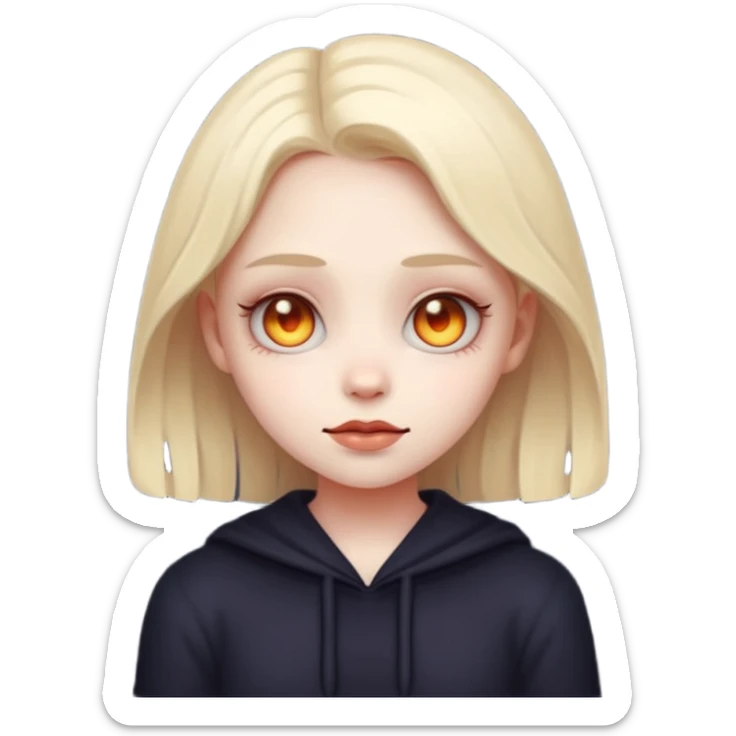 Stylized cult cartoon girl emoji, eerie-cute aesthetic, symmetrical design, subtle spooky vibe, glowing eyes, saying “AMILK”, bold graphic icon sticker