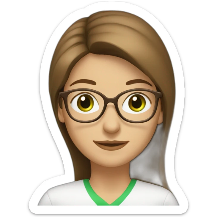 Italian teacher woman shoulder-long brown straight hair green eyes and white glassesglasse sticker