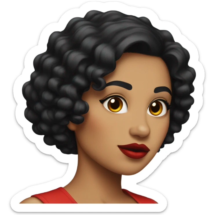 Big chest, Latina woman with short curly black hair and big red lips sticker