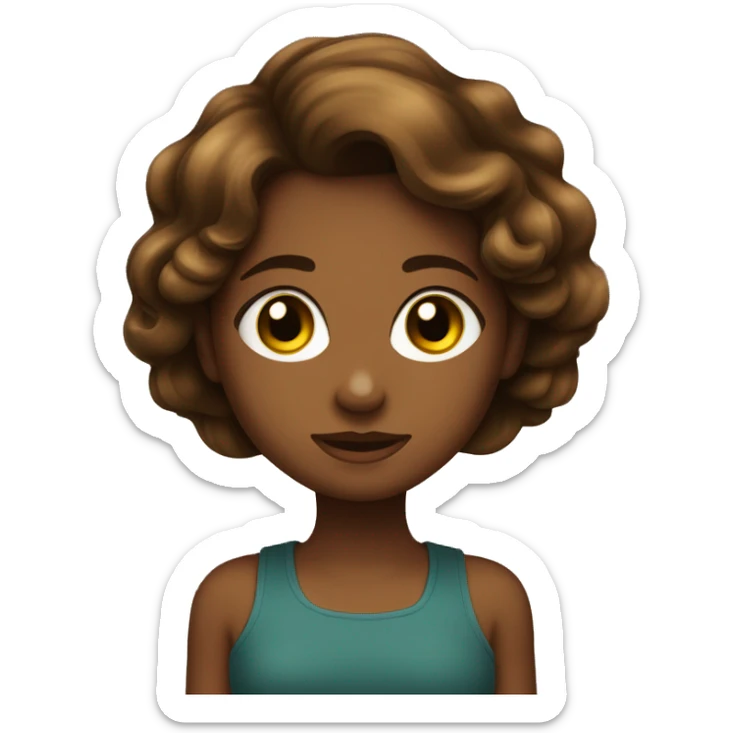 menina pele beje clara com olho castanho escuro, cabelo no ombro castanho ondulado e com um cachorro grande dourado. sticker