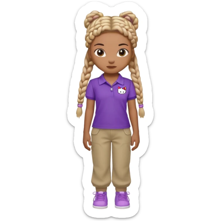 hello kitty wearing purple polo shirt and kyaki pants with long box braids baddie sticker