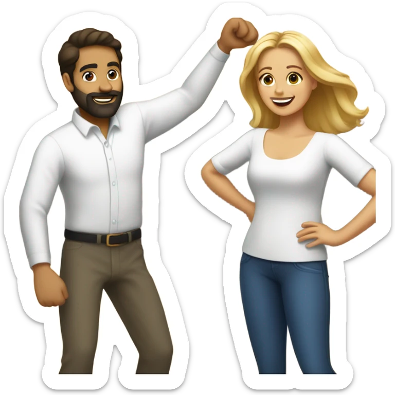Puerto rican beard brown short hair man  with long blonde hair girl dancing sticker