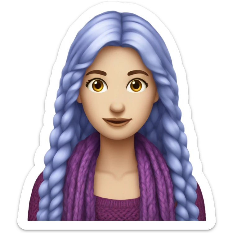 beautiful finnish fair long hair woman with blue eye knitting purple scarf sticker