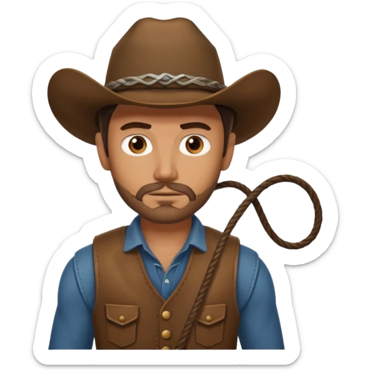 A rugged cowboy with stubble, brown vest, and serious eyes as he holds his lasso.
 sticker