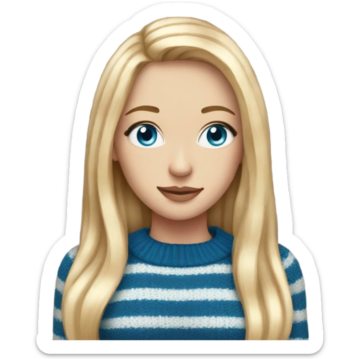 beautiful woman, long straight blonde hair, blue eyes, striped knit sweater sticker
