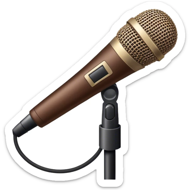 Icon of a microphone.The color palette consists of deep brown, warm chocolate, and other rich earthy tones, complemented by subtle beige or off-white highlights for contrast sticker