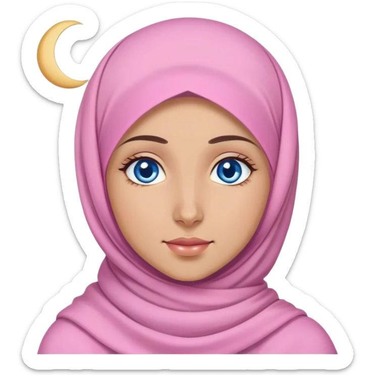Turkish beautiful finish Konya girl blue eyes with lila pink color and ramadan moon hijab  sticker