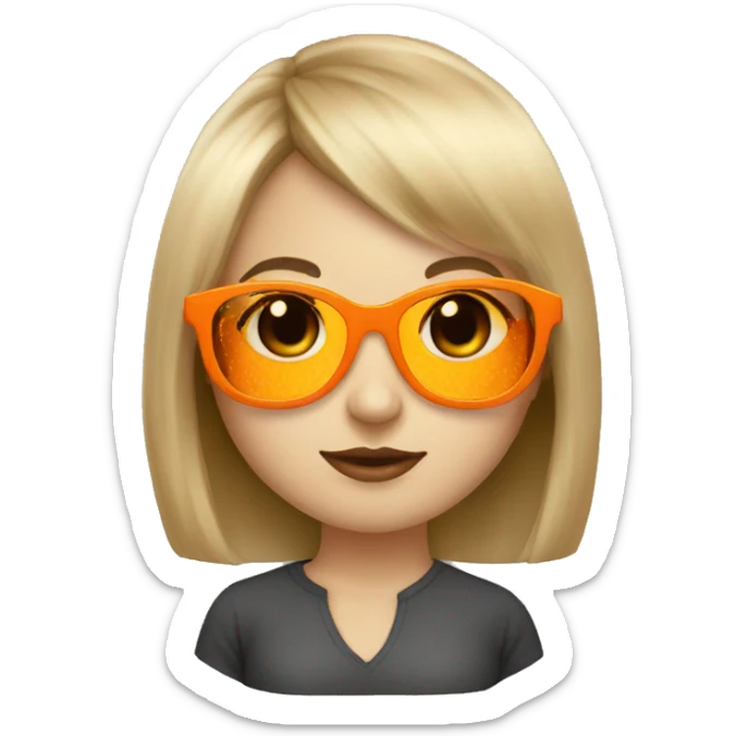 White skin girl with medium hair with bangs wearing orange sungglases sticker
