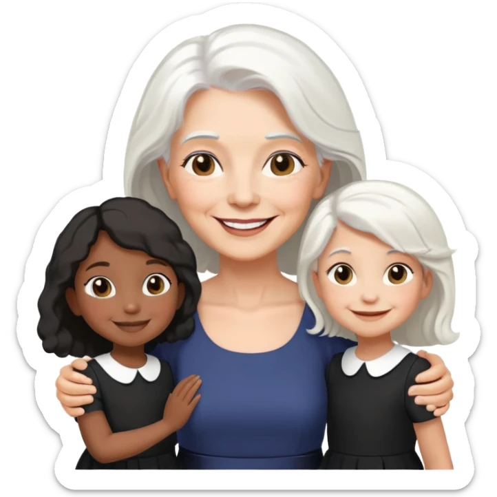 White senior woman with black identical little girls  sticker
