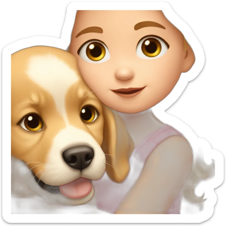 Cute baby girl holding a golden retriever puppy sticker