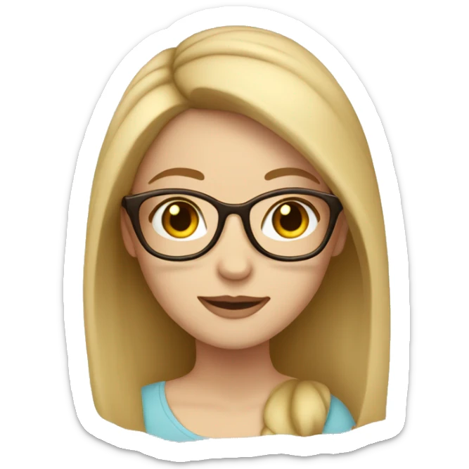 White girl with brown hair and blonde locks with glasses and brown sticker
