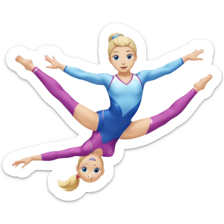 girl gymnast with blonde hair and blue eyes, performing a split leap sticker