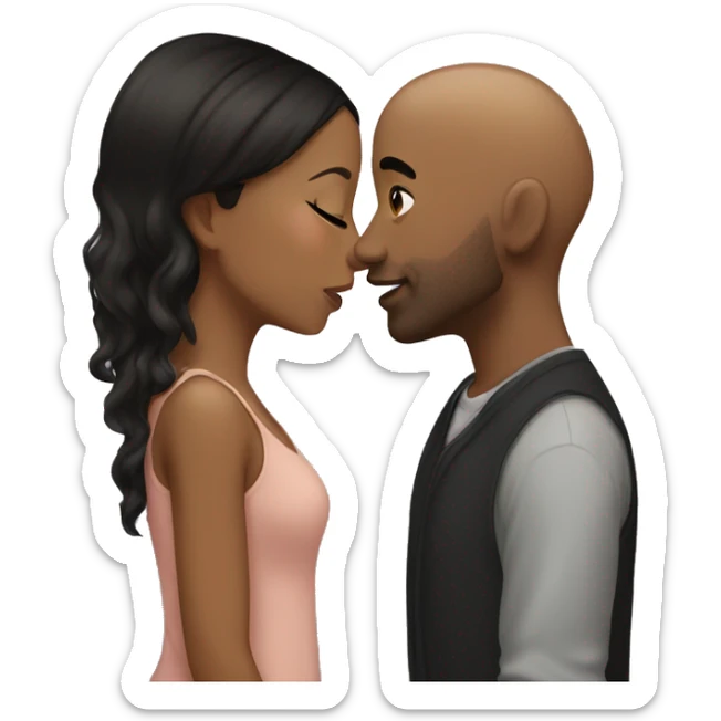 Couple kissing brown girl with black hair and brown bald man sticker