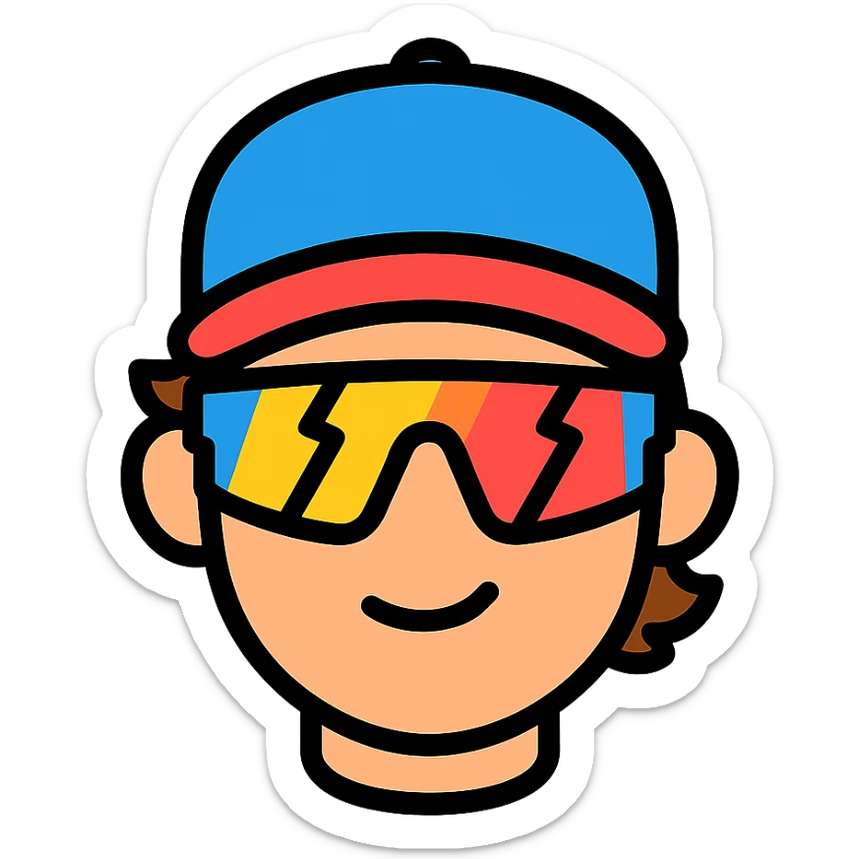 color outline icon of a baseball guy with brown hair, no beard, baseball cap, and Pit Viper sunglasses sticker