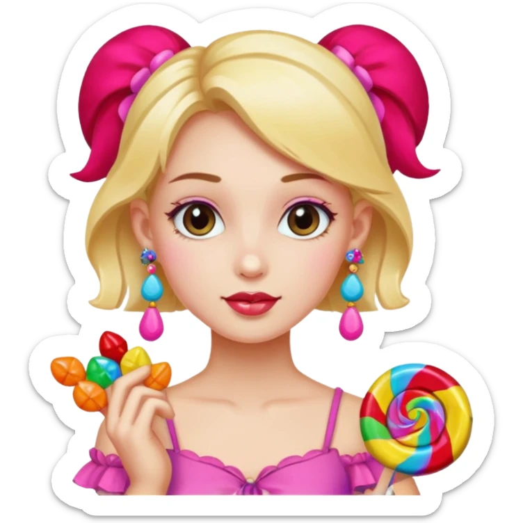 girl with a lot of accessories and earrings made out of candy sticker