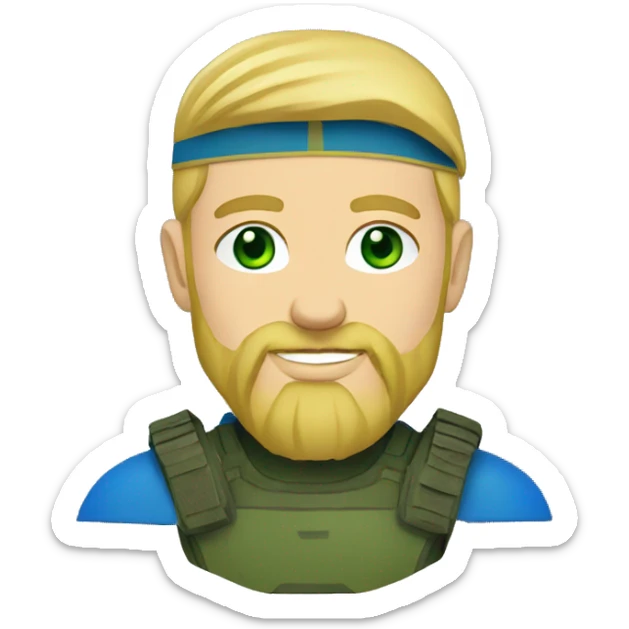 ukrainian military blonde man with a beard with green eyes with blue viking paint on the face  sticker