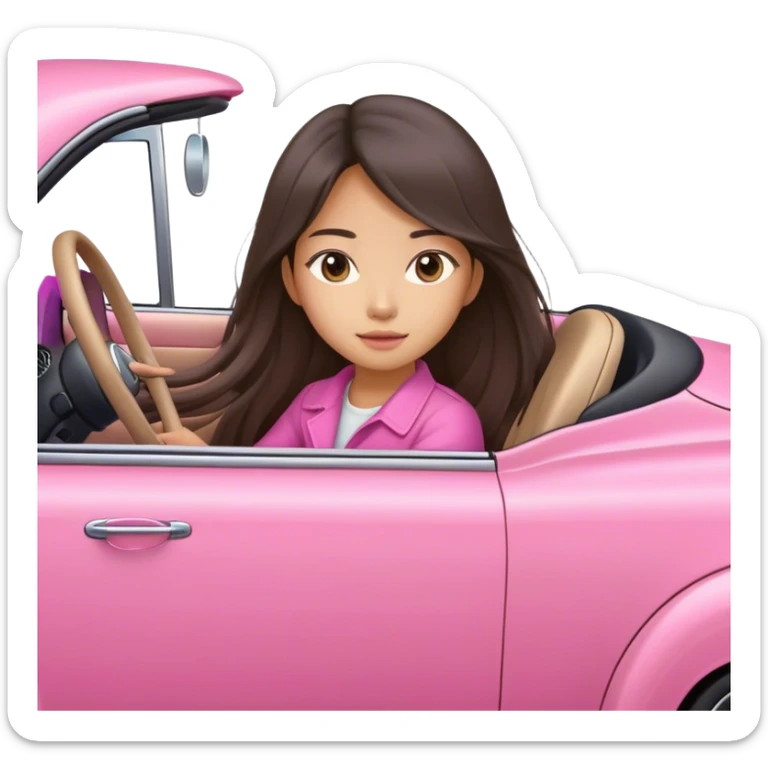 Long hair asian girl driving on her way in a pink car  sticker