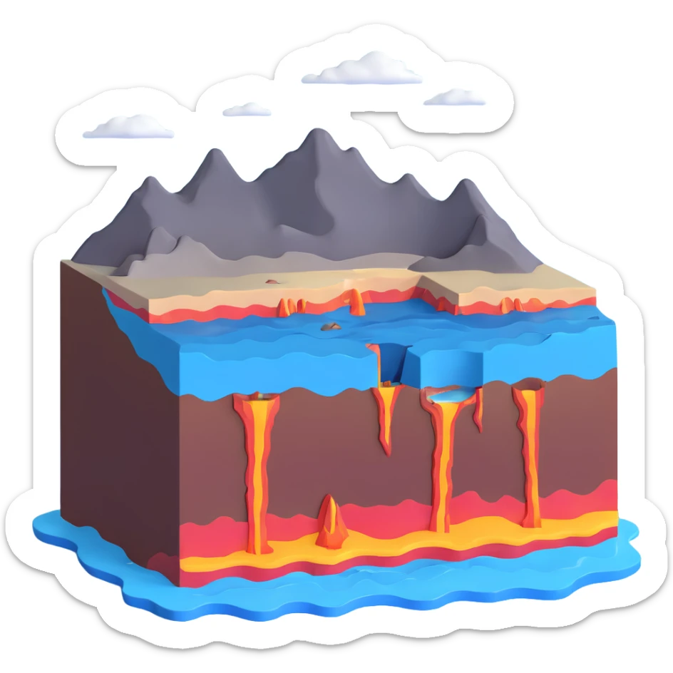 Cross-section of seafloor spreading with magma rising at mid-ocean ridge sticker