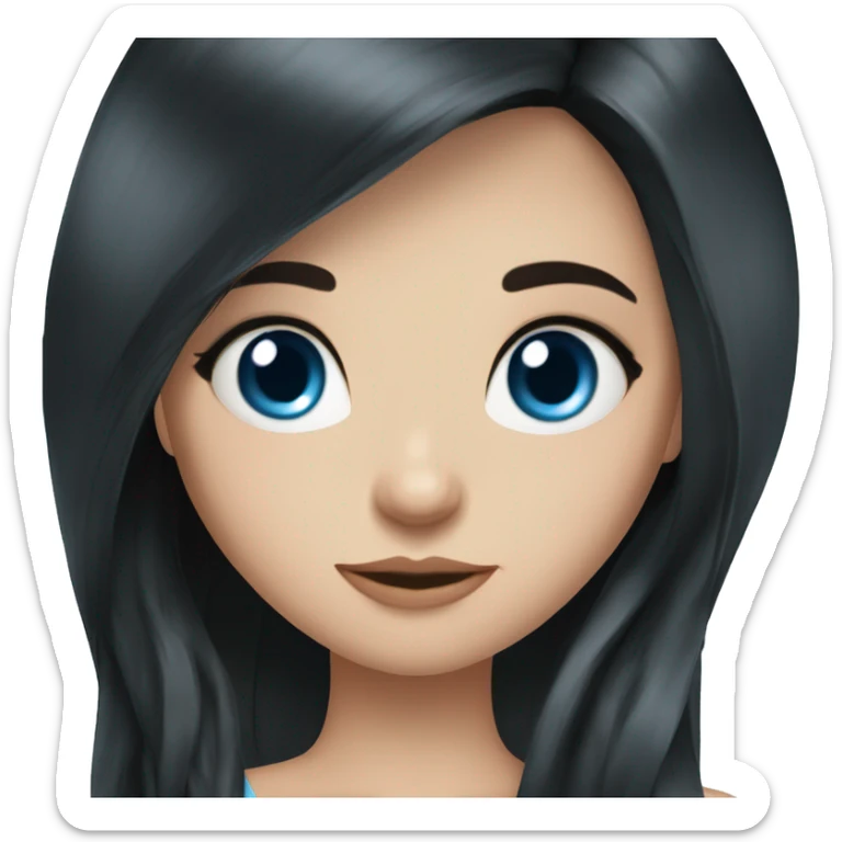 Girl with fair skin, long black hair, standing , blue eyes ,beautiful girl, very hot girl, russian sticker