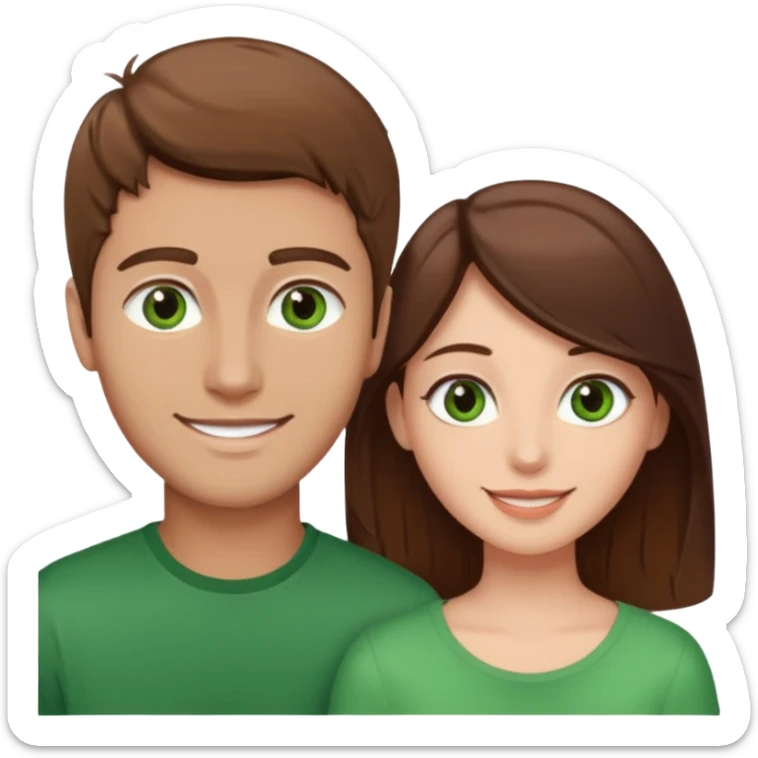 A boyfriend with light brown hair and green eyes next to his girlfriend with dark brown hair and brown eys sticker