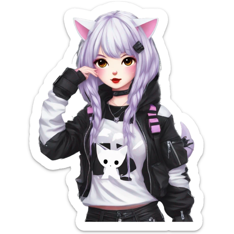 Edgy Kawaii Cute Cool Cartoon Anime Punk Techwear Gothic Catgirl sticker