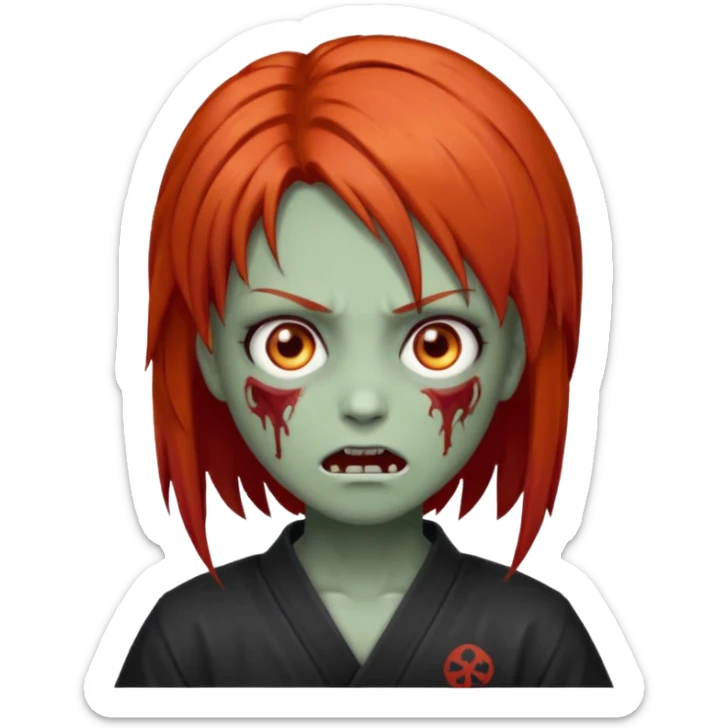 zombie emoji Paklov, dark orange red hair, hair styled in the shape of megumi from jujutsu kaizen, homem, cabelo espetado  sticker